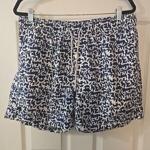 OAS Swim Trunks Men's Size XXL Blue White Print Drawstring Pocket Lined